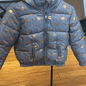 GAP Kids Puffer Jacket in Gray with Gold Polka Dots